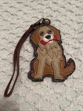 Leather Dog Charm Wristlet Keychain - Tan & Brown